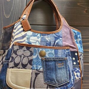 Pre-owned Coach Blue Jean Patchwork Handbag